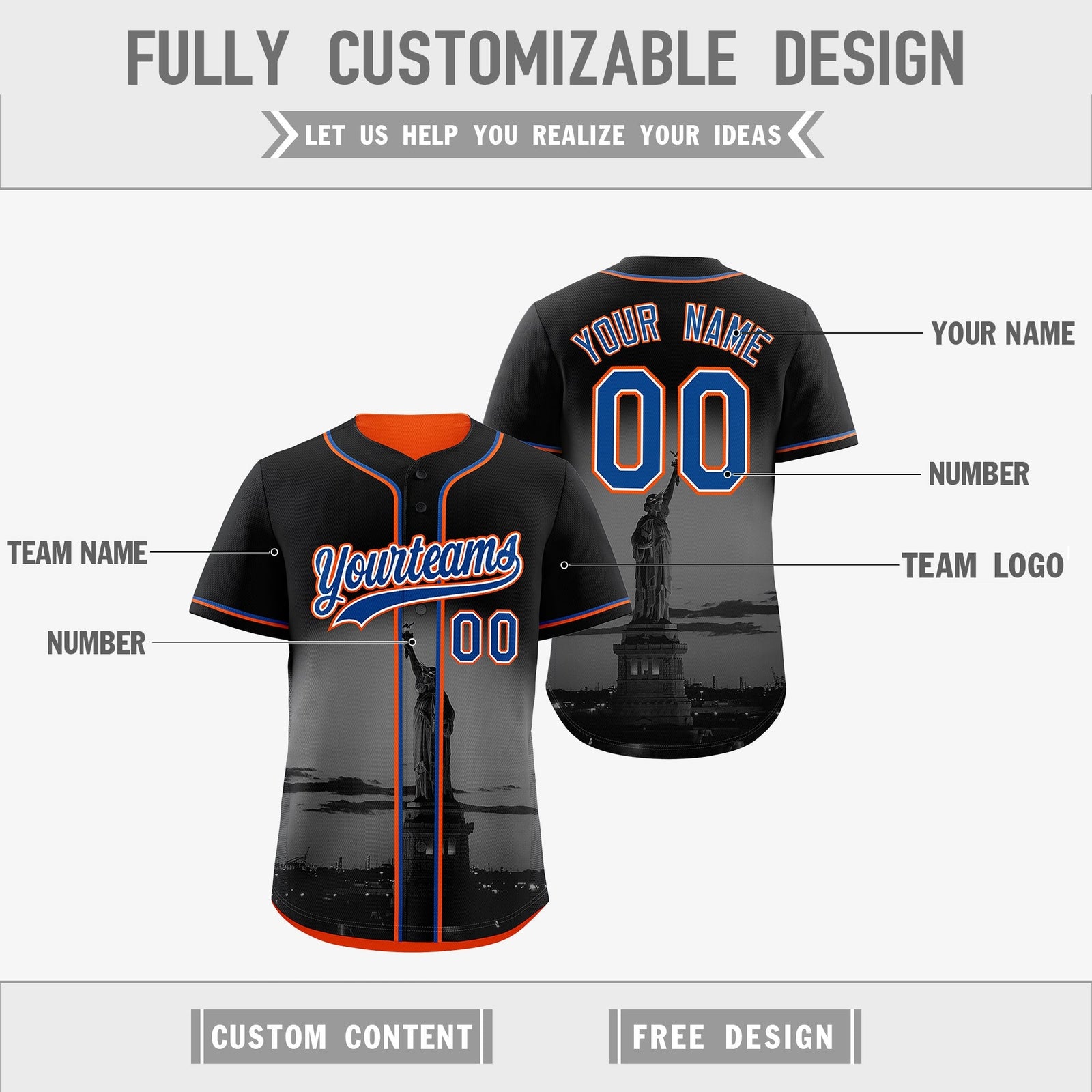 Custom Black Orange Reversible City Edition Graffiti Pattern Stretch Fabric Baseball Jersey| KXKSHOP