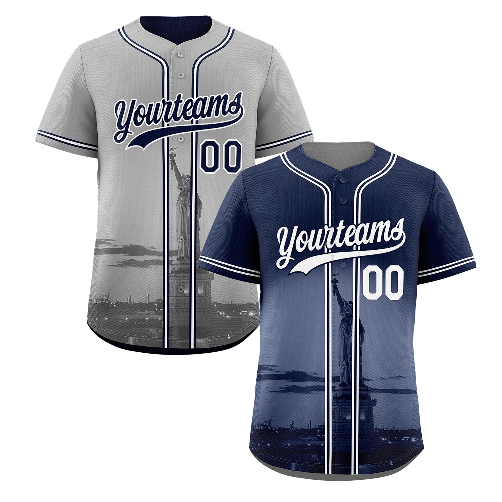 Custom Navy Grey Reversible City Edition Graffiti Pattern Wrinkle-Resistant Baseball Jersey| KXKSHOP