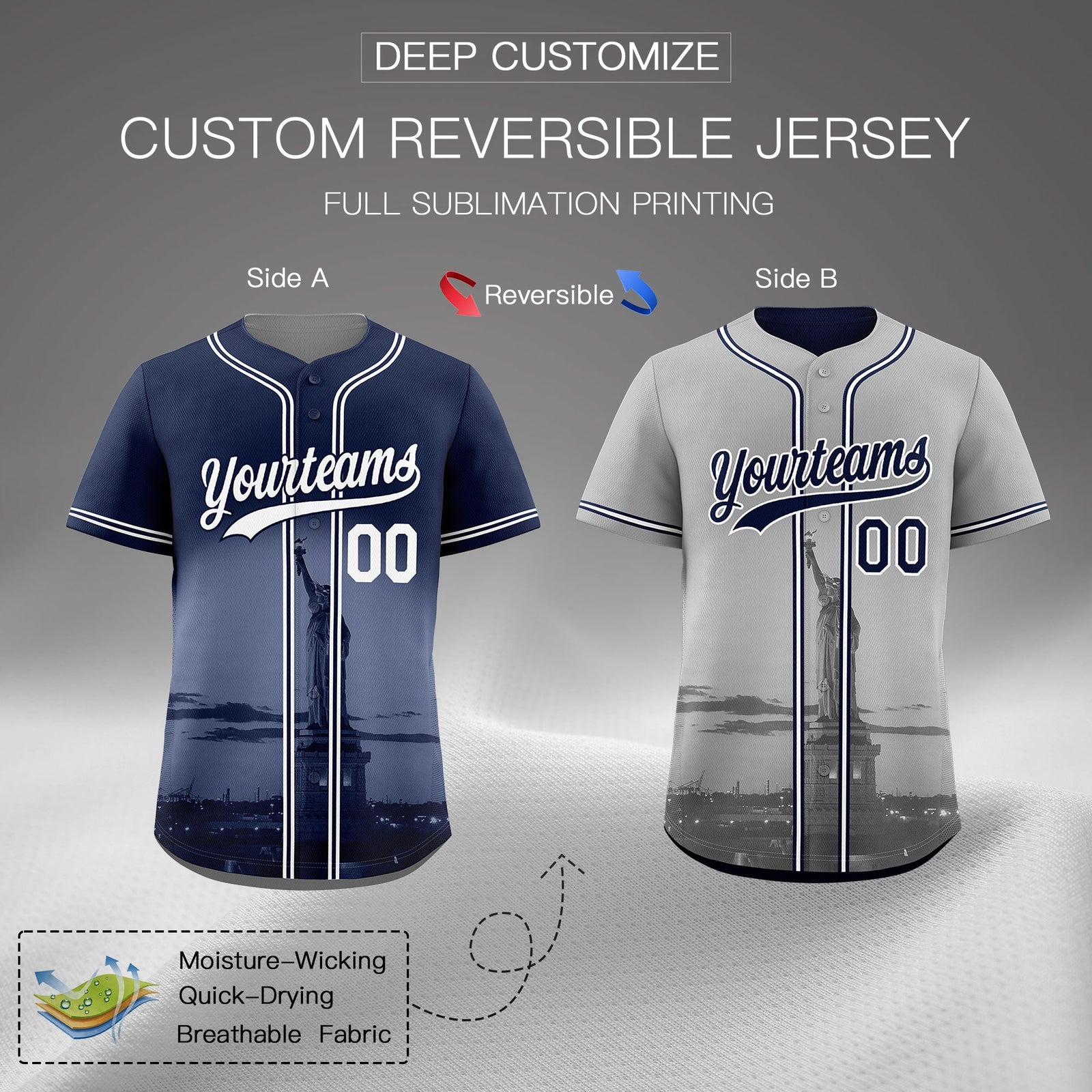 Custom Navy Grey Reversible City Edition Graffiti Pattern Wrinkle-Resistant Baseball Jersey| KXKSHOP