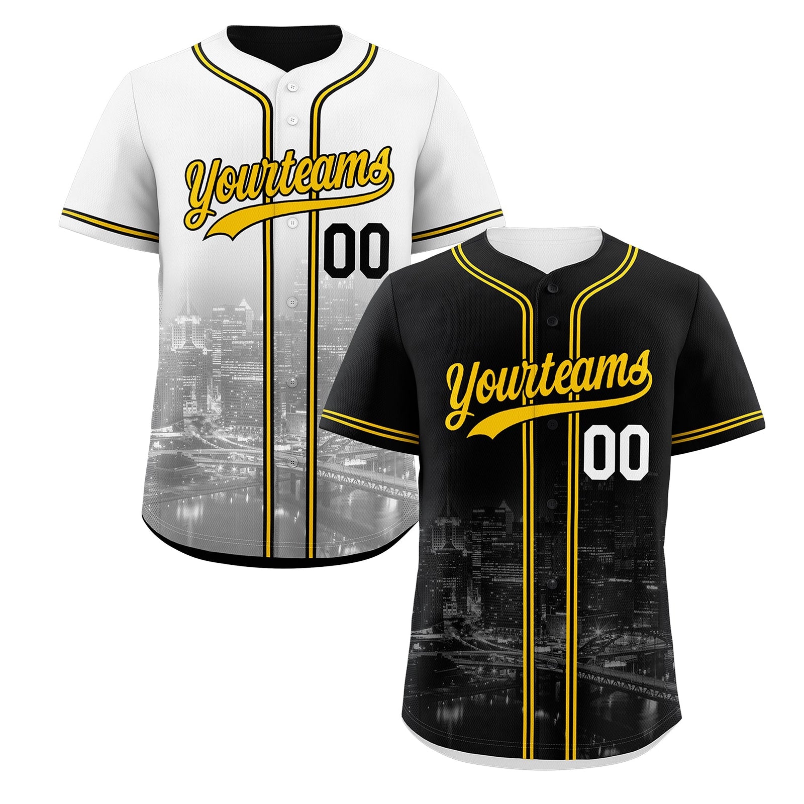 Custom Black White Reversible City Edition Graffiti Pattern Stretch Fabric Baseball Jersey| KXKSHOP