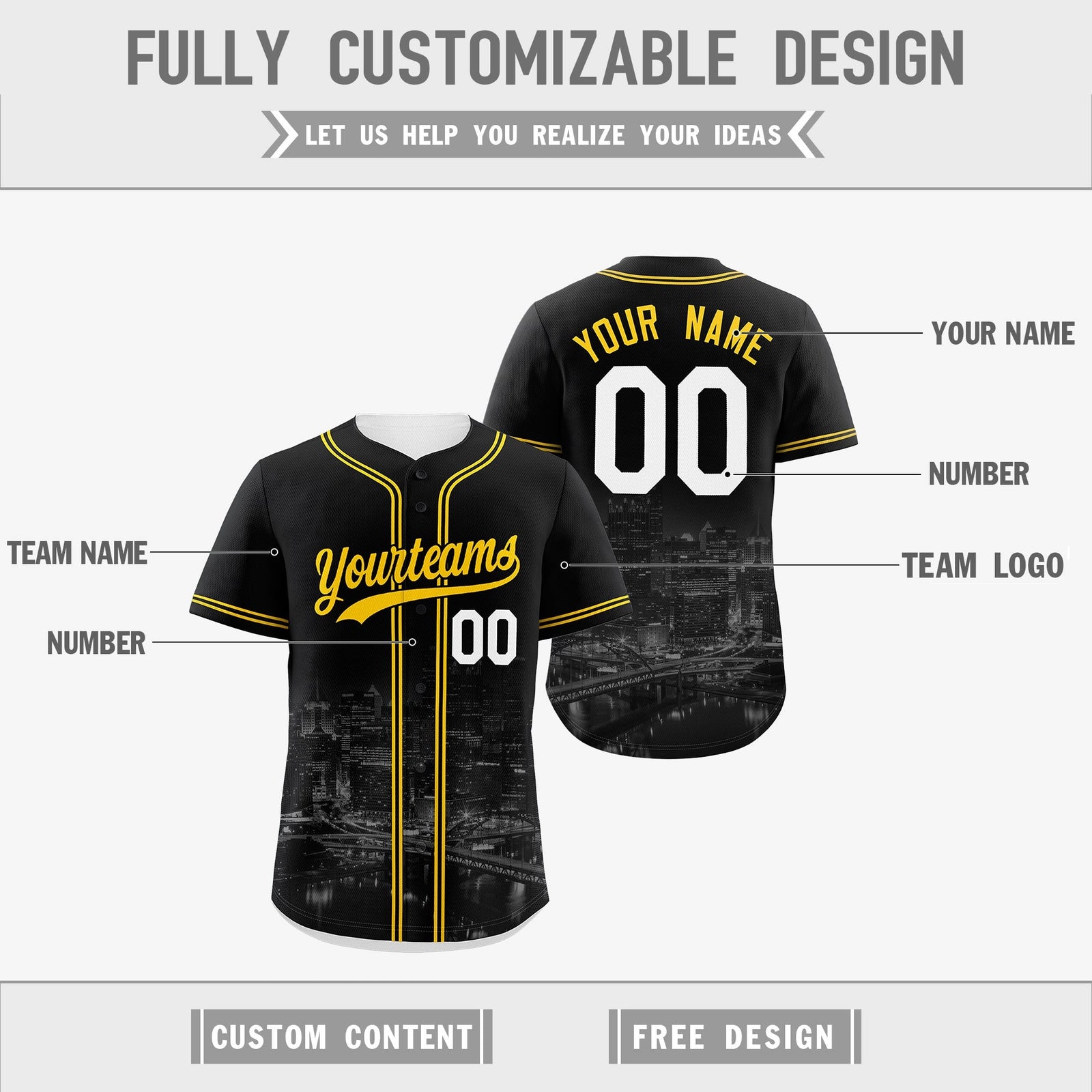 Custom Black White Reversible City Edition Graffiti Pattern Stretch Fabric Baseball Jersey| KXKSHOP