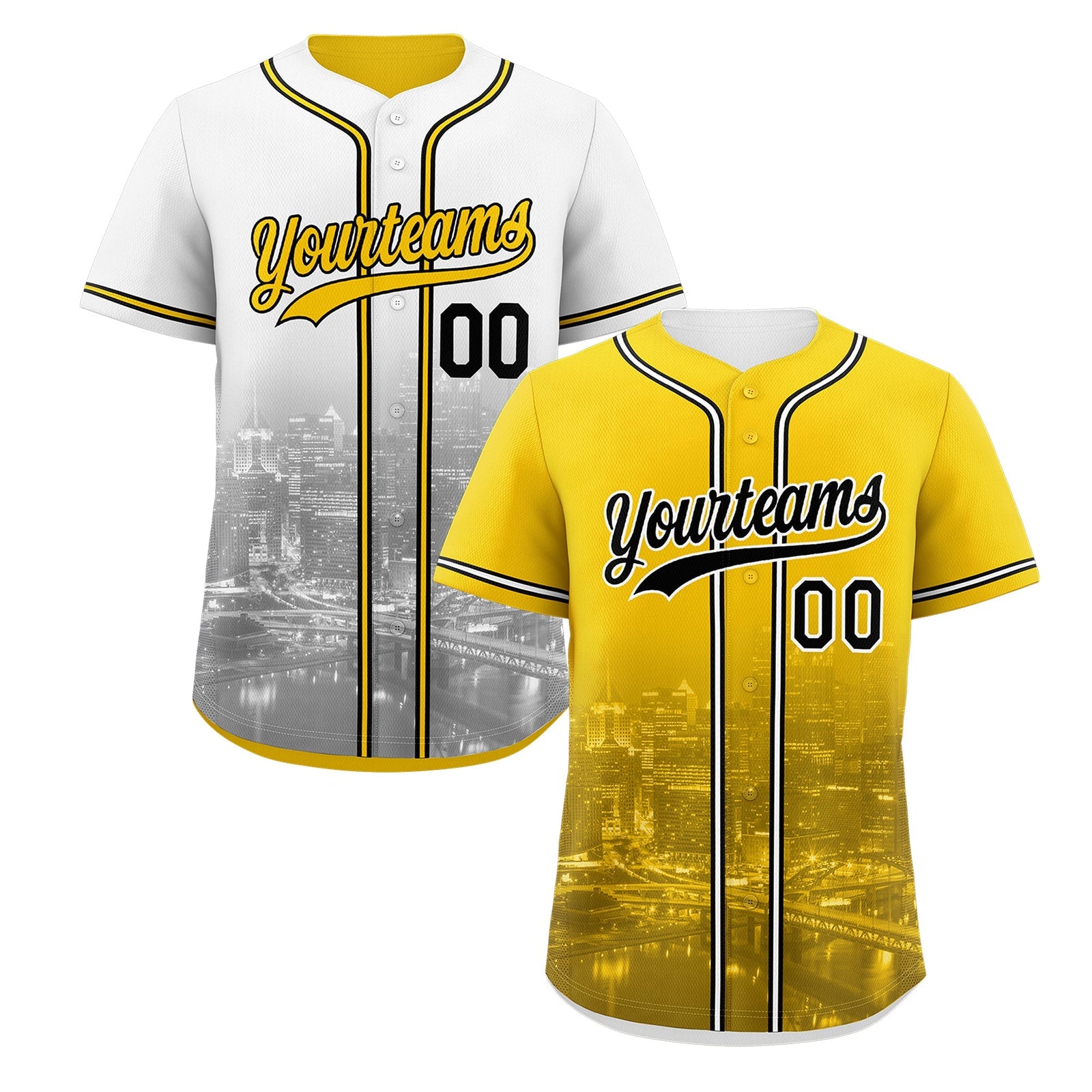 Custom Gold White Black Reversible City Edition Graffiti Pattern Wrinkle-Resistant Baseball Jersey| KXKSHOP