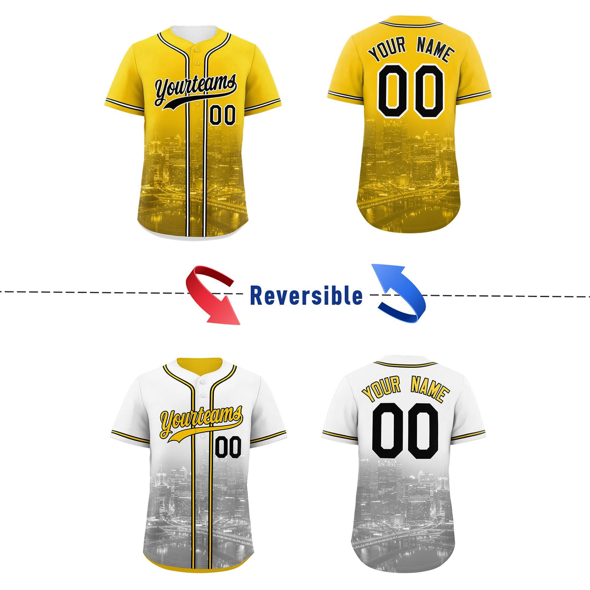 Custom Gold White Black Reversible City Edition Graffiti Pattern Wrinkle-Resistant Baseball Jersey| KXKSHOP