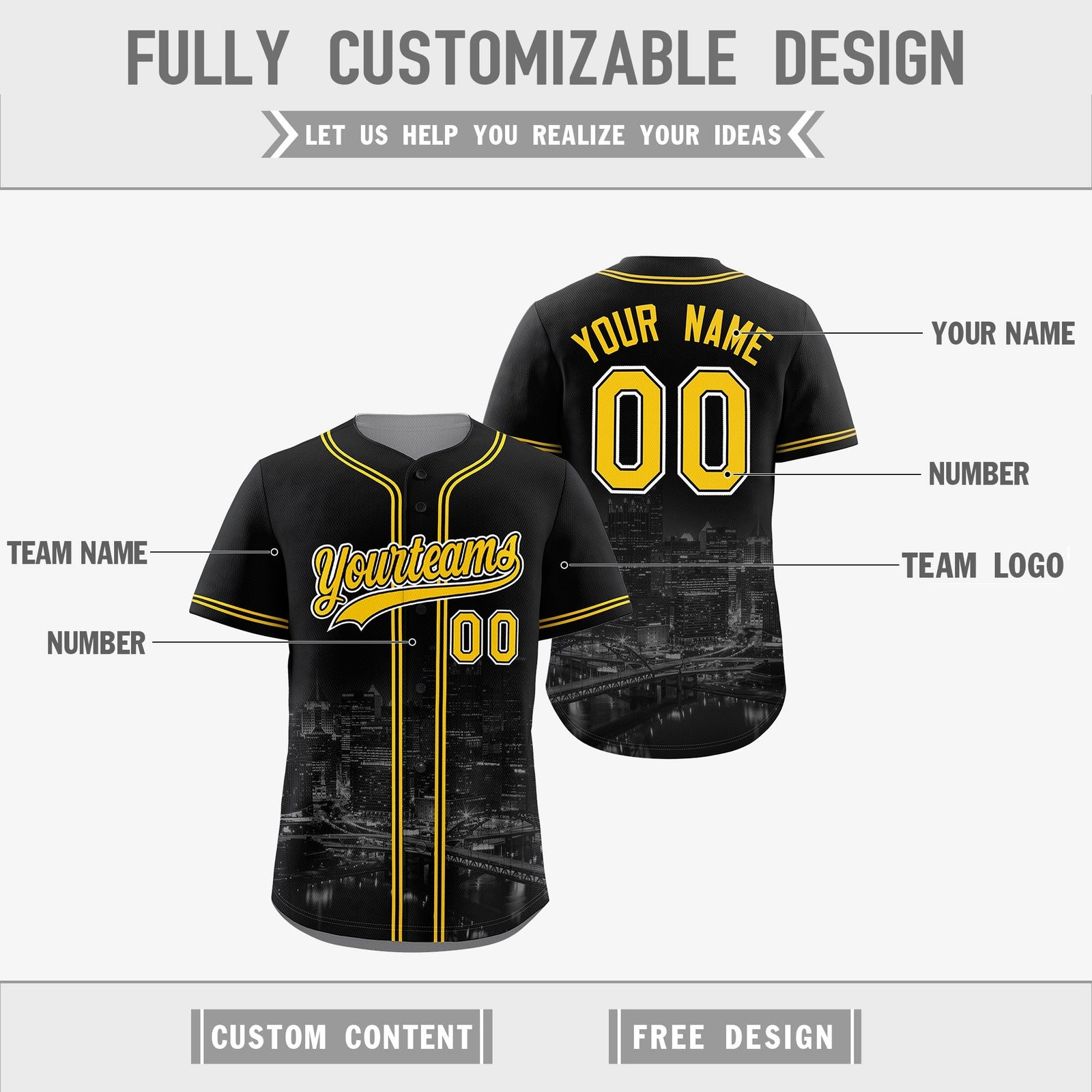 Custom Black Gold Grey Reversible City Edition Graffiti Pattern Breathable Baseball Jersey| KXKSHOP
