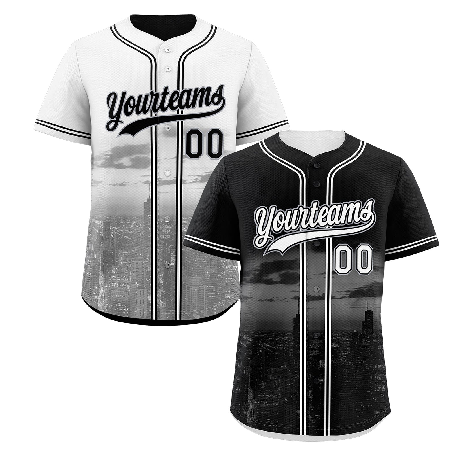 Custom Black White Reversible City Edition Graffiti Pattern Stretch Fabric Baseball Jersey| KXKSHOP