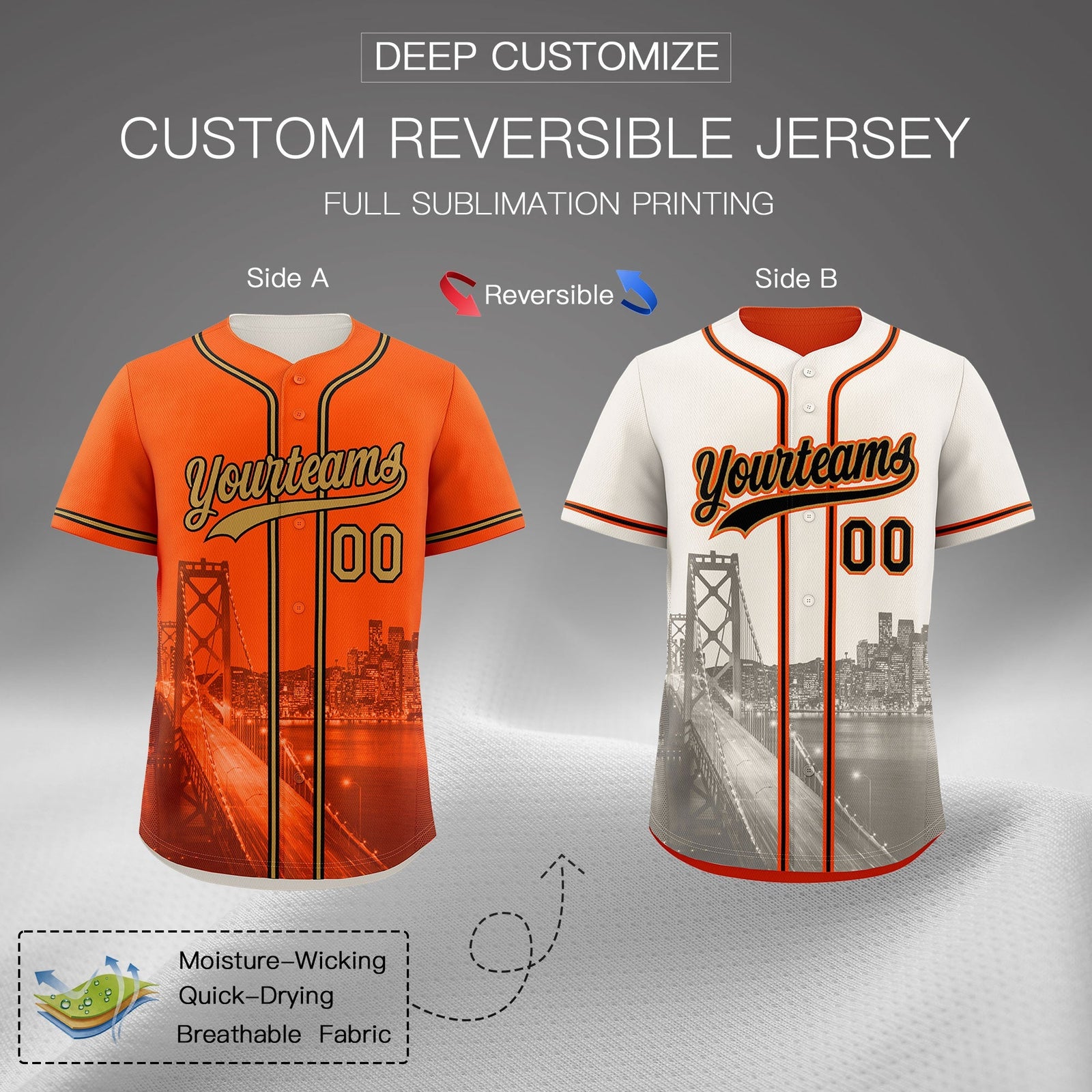 Custom Orange Old Gold Black Reversible City Edition Graffiti Pattern Wrinkle-Resistant Baseball Jersey| KXKSHOP