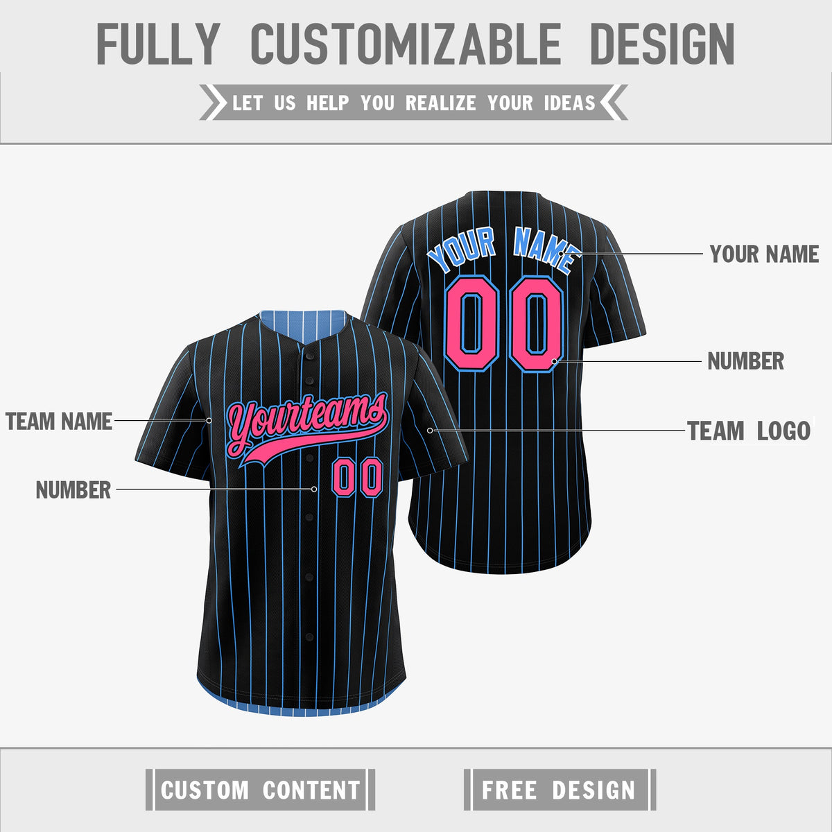 Custom Pink Black Powder Blue Reversible Stripe Fashion Baseball Jersey| KXKSHOP