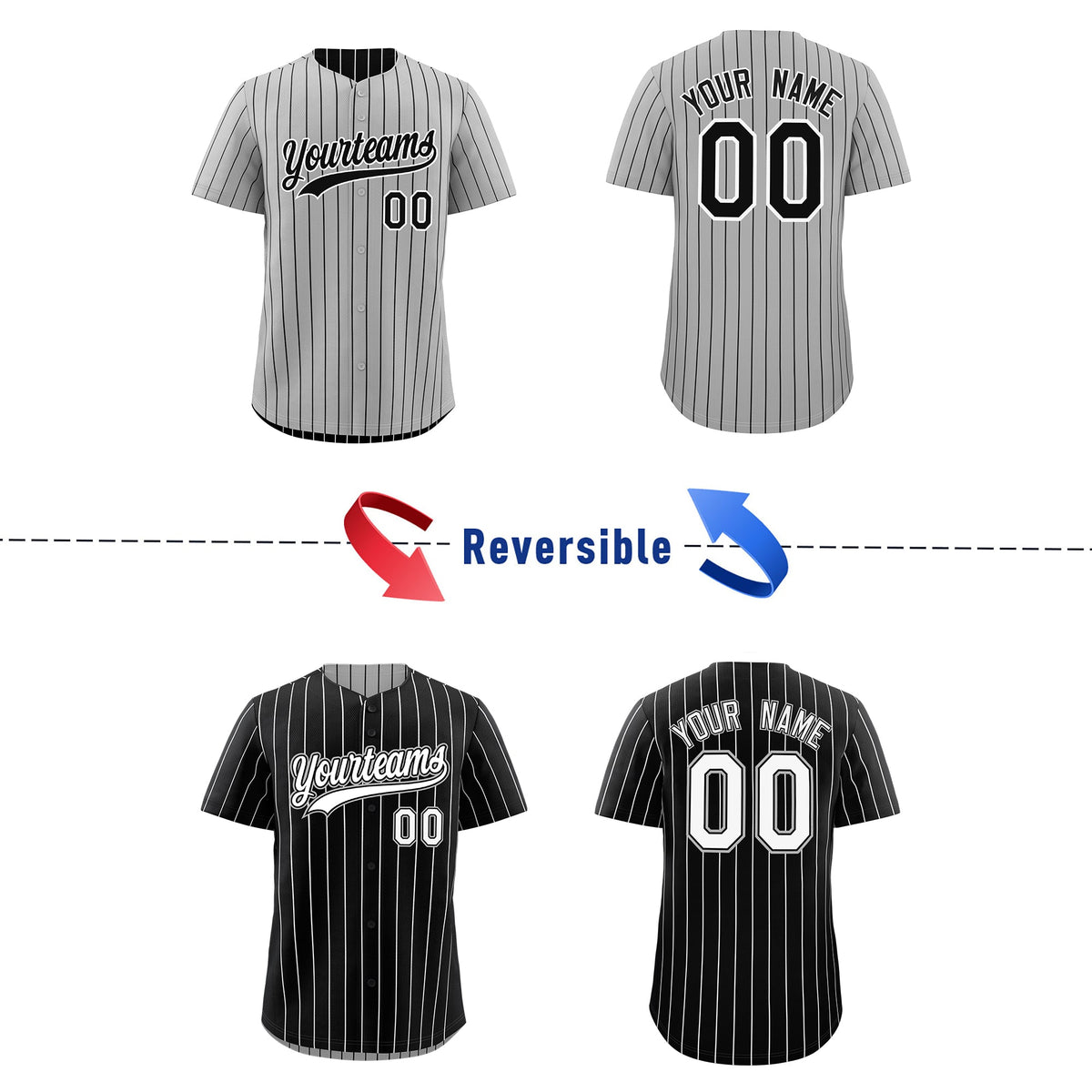 Custom Black White Reversible Stripe Fashion Baseball Jersey| KXKSHOP