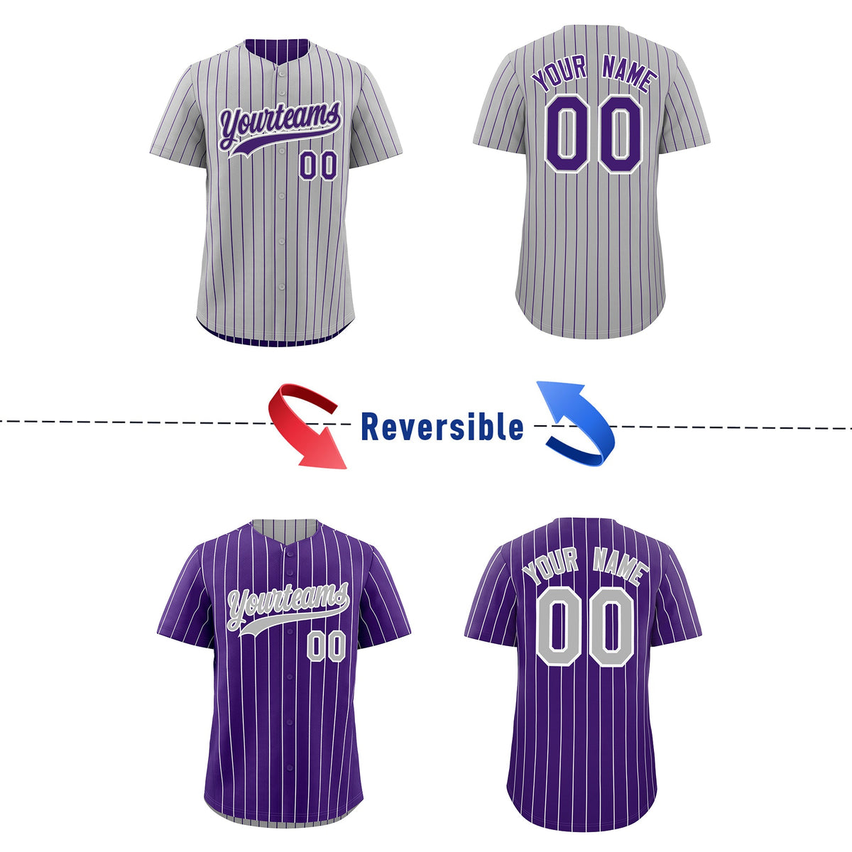 Custom Purple White Reversible Stripe Fashion Baseball Jersey| KXKSHOP