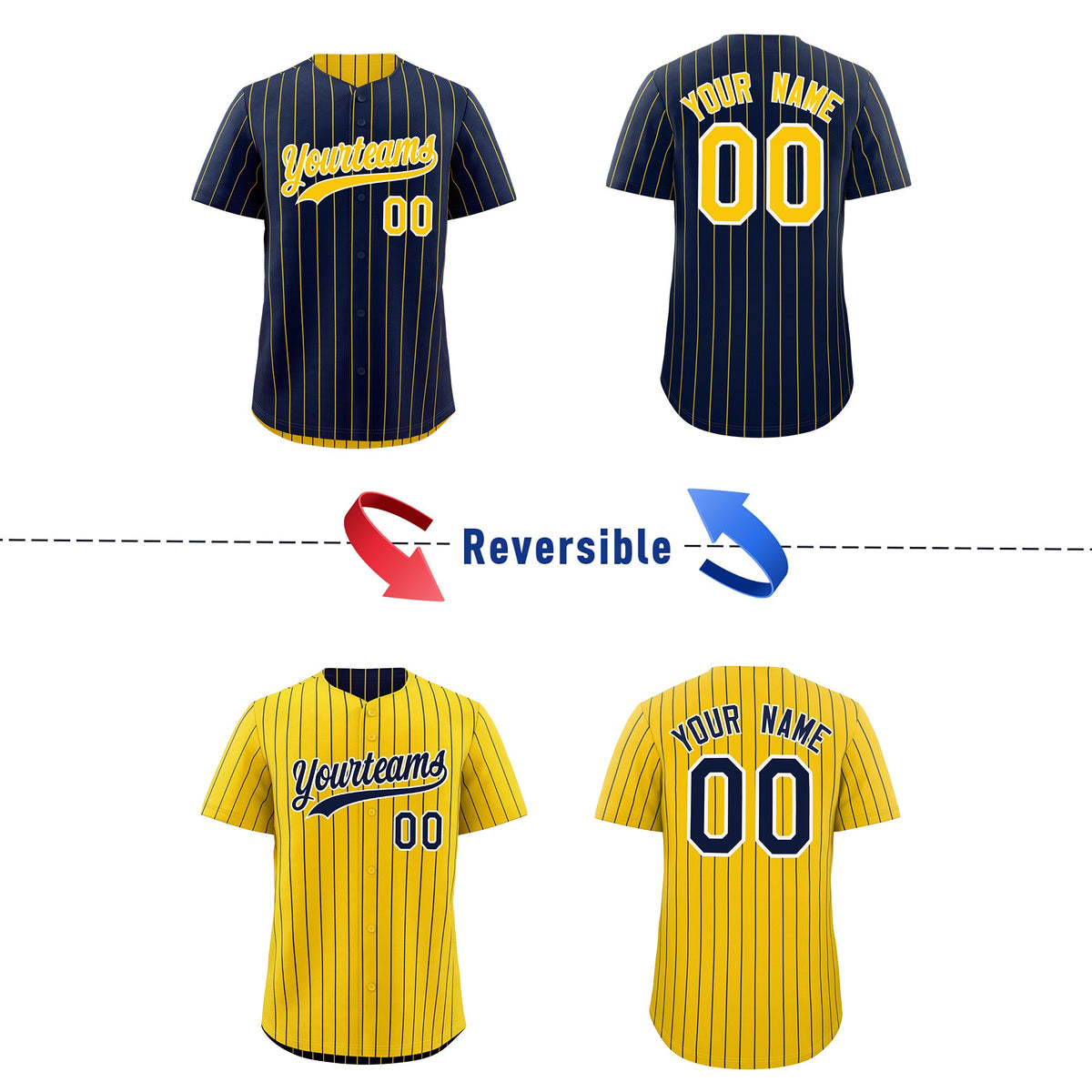 Custom Gold White Navy Reversible Stripe Fashion Baseball Jersey| KXKSHOP