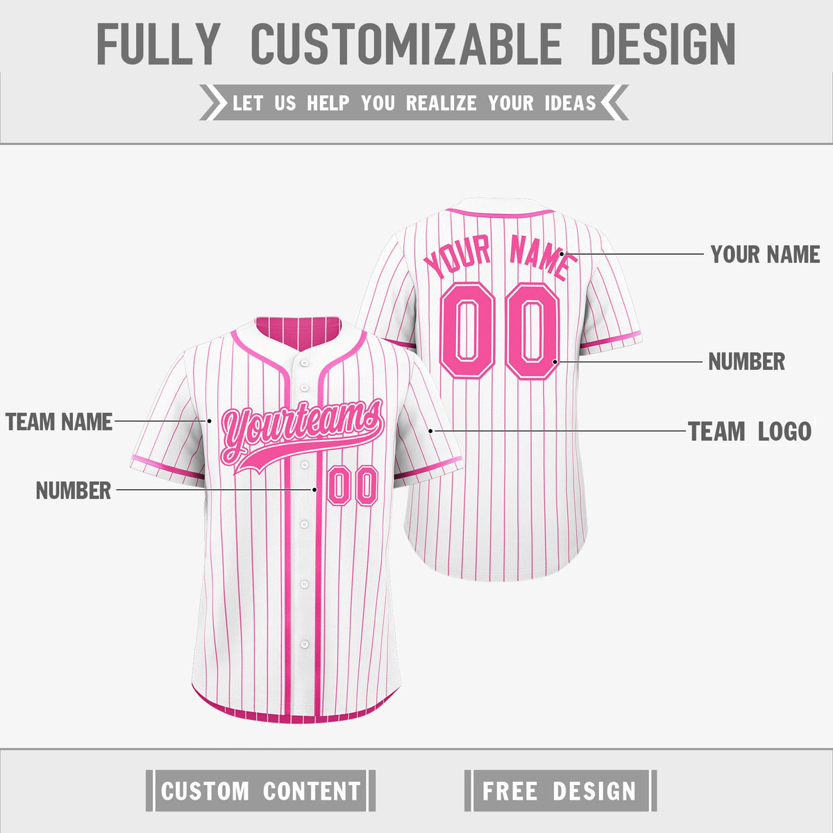 Custom Pink White Reversible Stripe Fashion Baseball Jersey| KXKSHOP