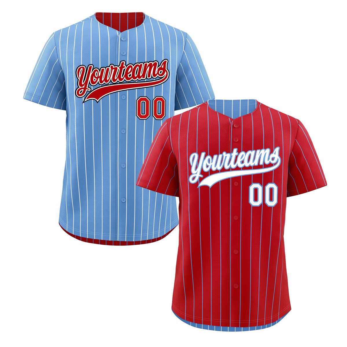 Custom White Light Blue Red Reversible Stripe Fashion Baseball Jersey| KXKSHOP
