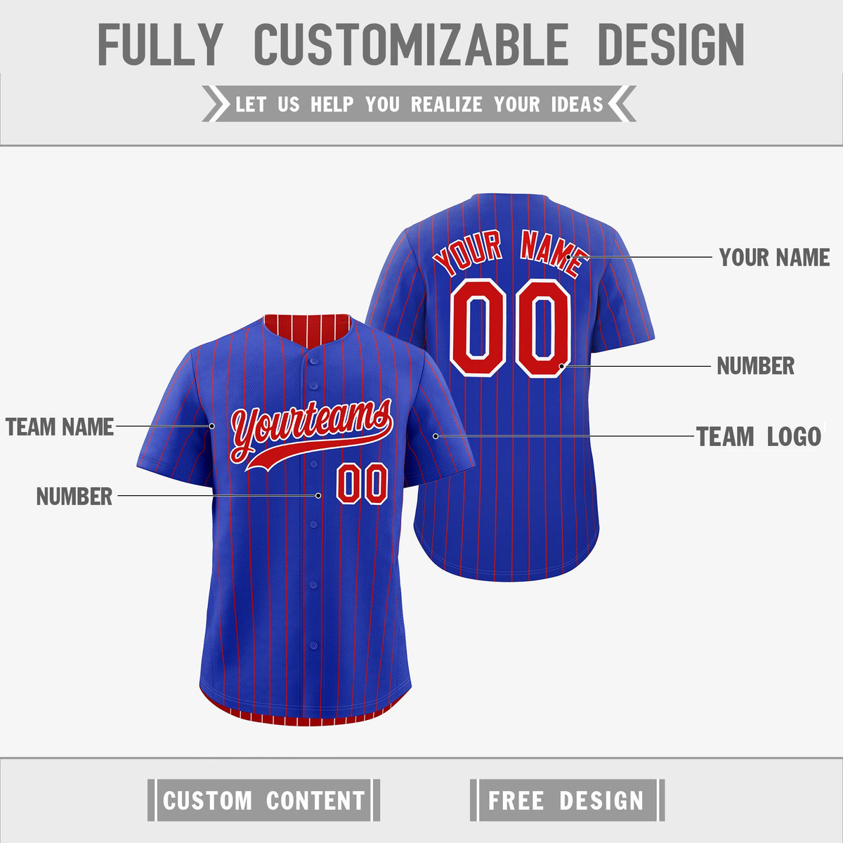 Custom Red White Royal Blue Reversible Stripe Fashion Baseball Jersey| KXKSHOP