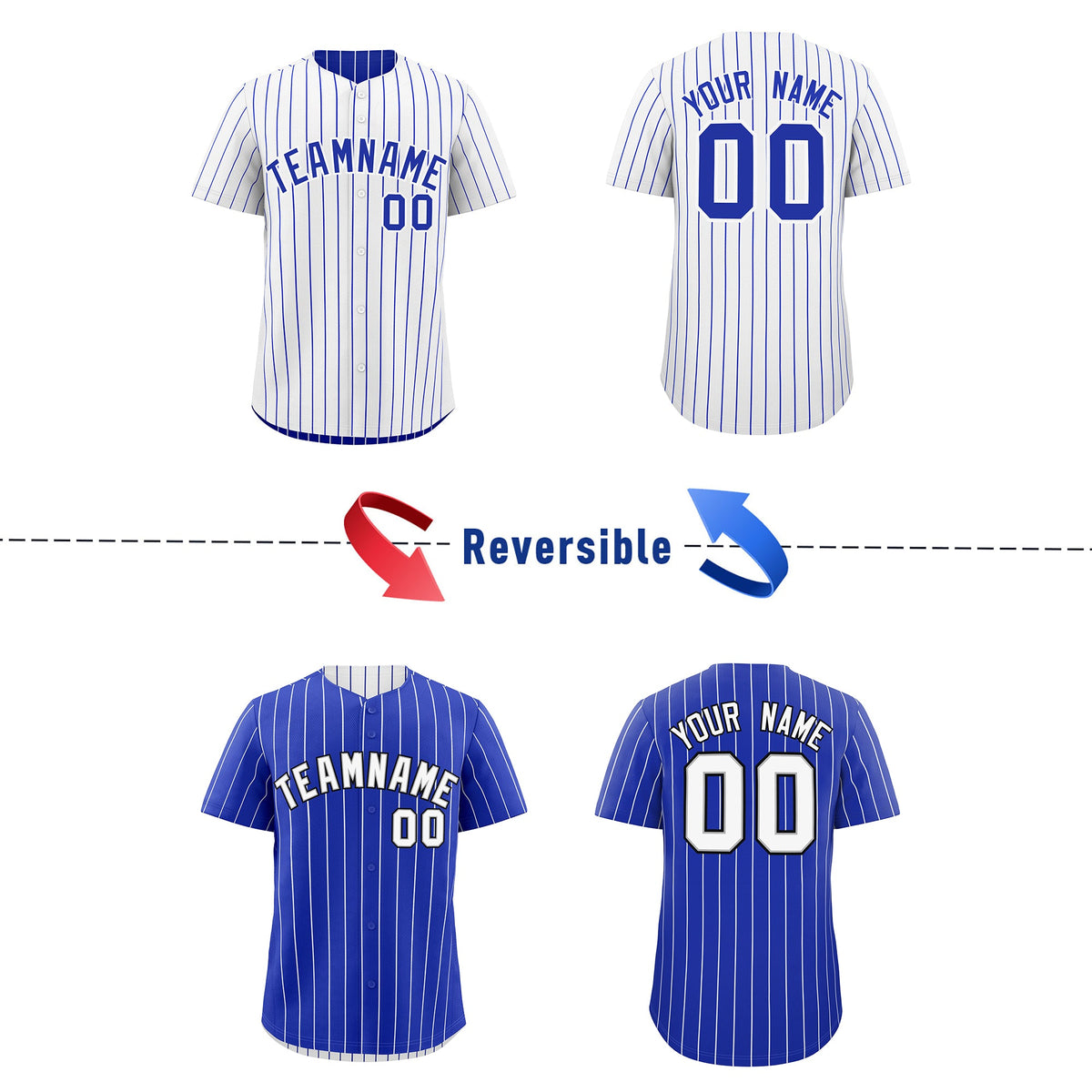 Custom Royal Blue White Black Reversible Stripe Fashion Baseball Jersey| KXKSHOP
