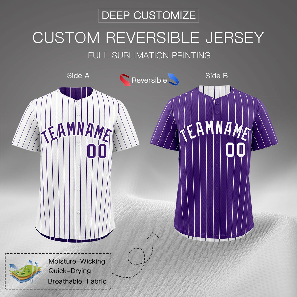 Custom Purple White Reversible Stripe Fashion Baseball Jersey| KXKSHOP