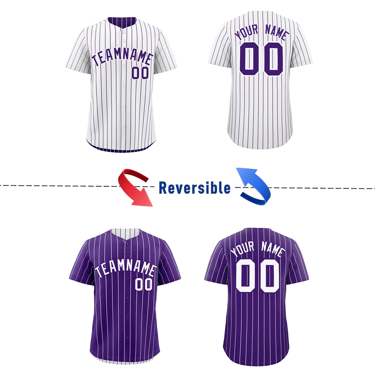 Custom Purple White Reversible Stripe Fashion Baseball Jersey| KXKSHOP