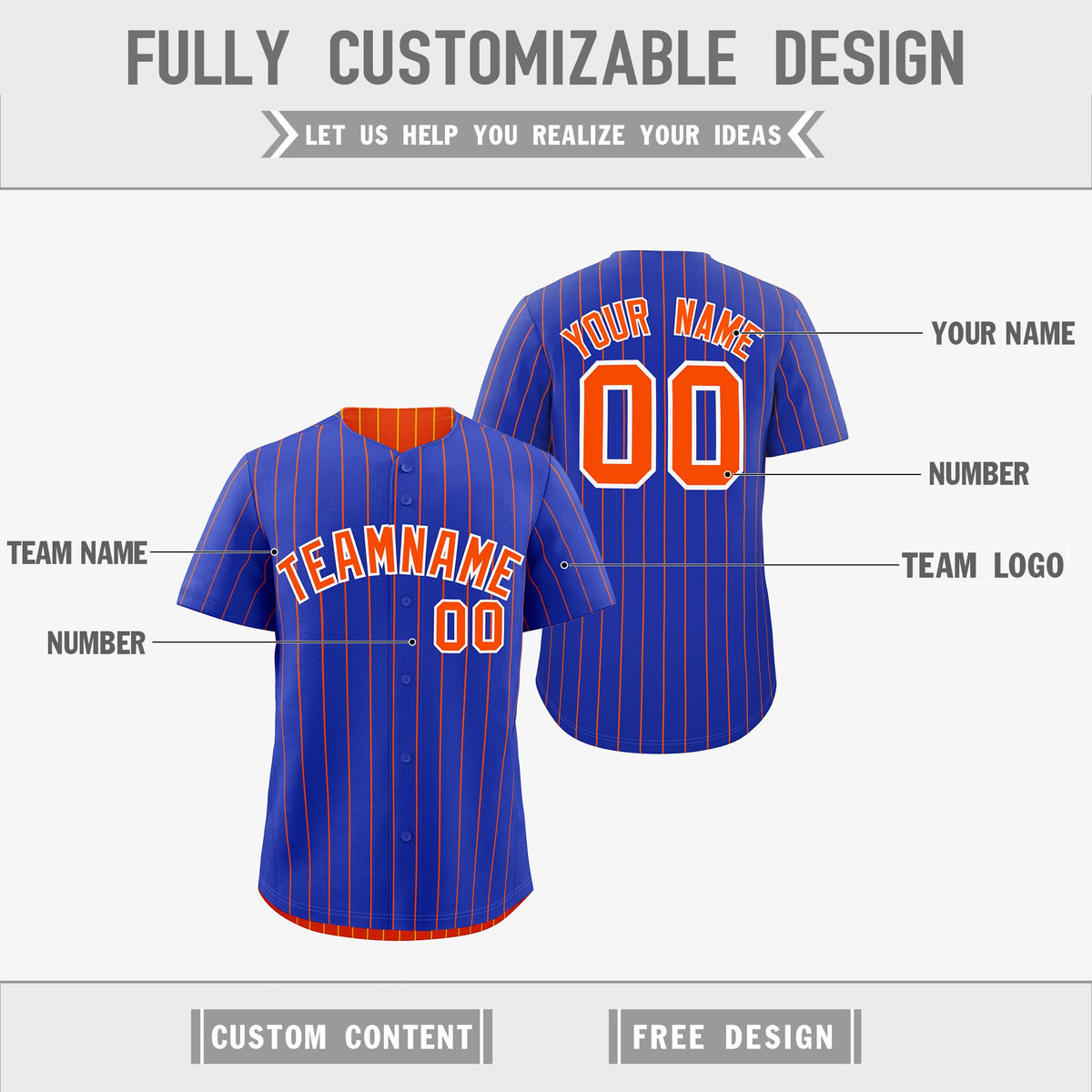 Custom Orange White Royal Blue Reversible Stripe Fashion Baseball Jersey| KXKSHOP