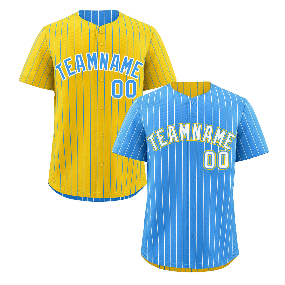 Custom White Powder Blue Gold Reversible Stripe Fashion Baseball Jersey| KXKSHOP