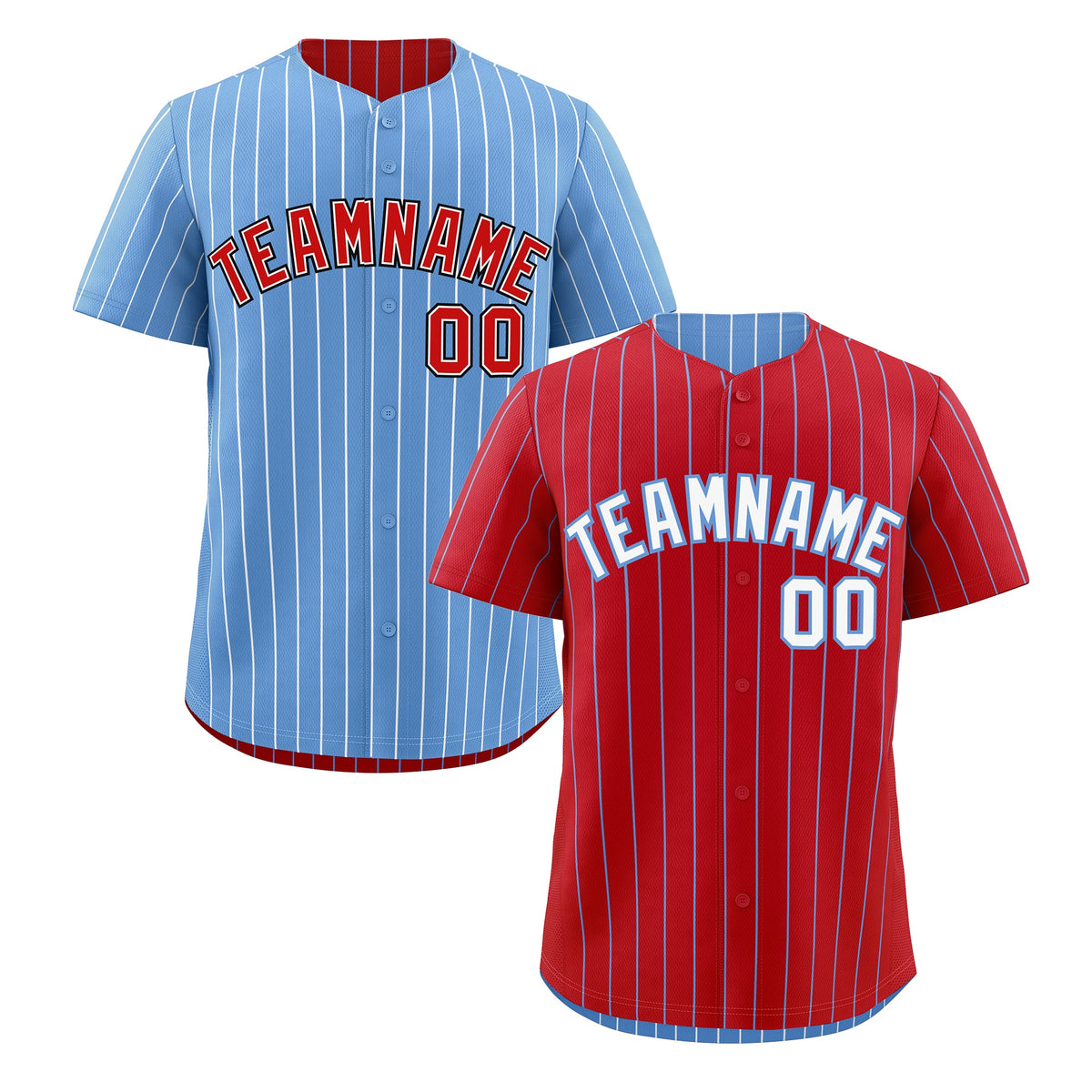 Custom White Light Blue Red Reversible Stripe Fashion Baseball Jersey| KXKSHOP