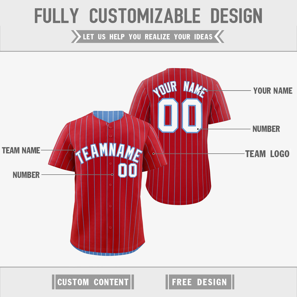 Custom White Light Blue Red Reversible Stripe Fashion Baseball Jersey| KXKSHOP