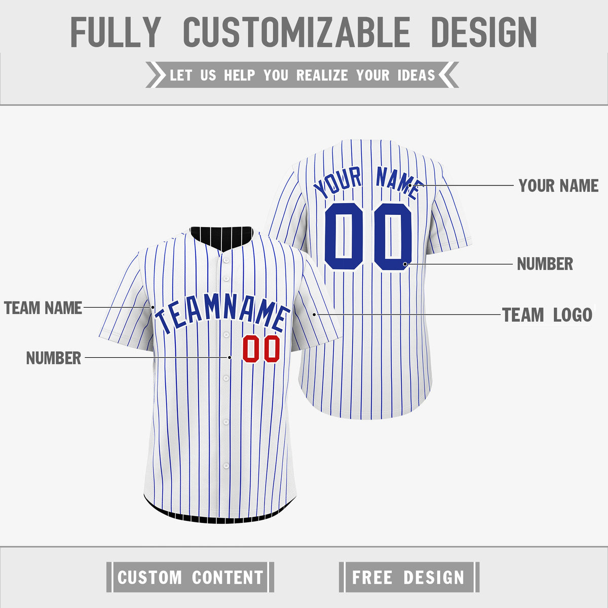 Custom Royal Blue White Reversible Stripe Fashion Baseball Jersey| KXKSHOP