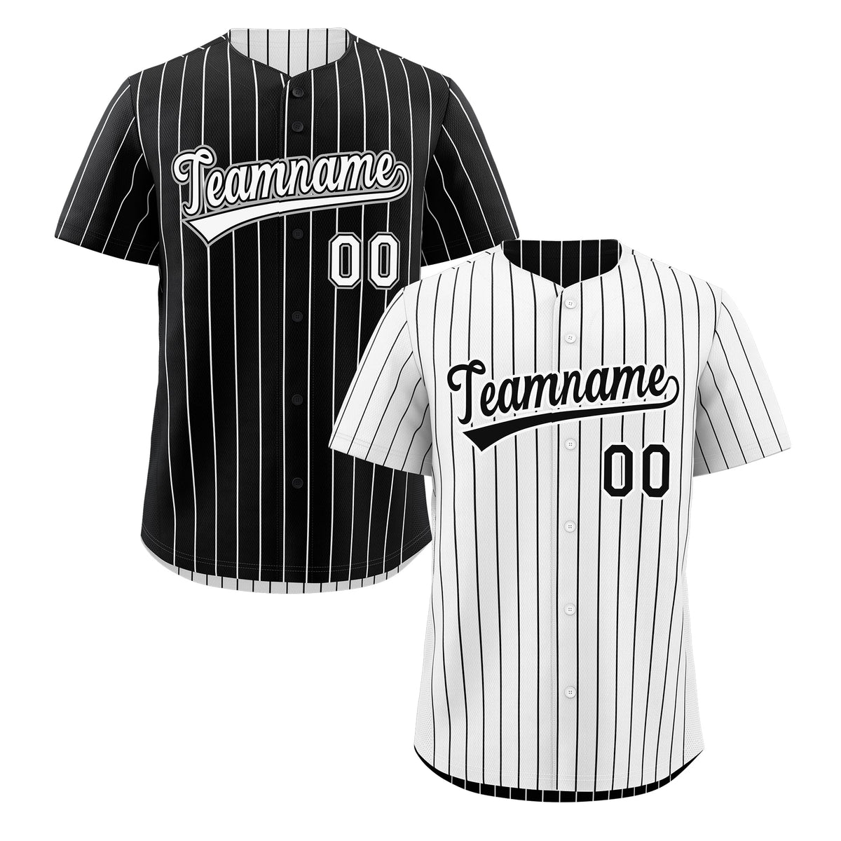 Custom Black White Baseball Jersey - Reversible Stripe Fashion Printed Name & Number Printed Name & Number