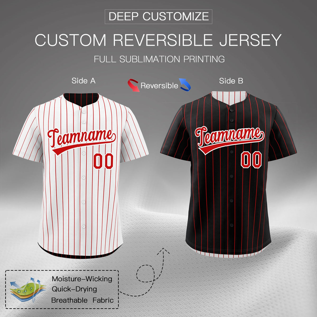 Custom Red White Reversible Stripe Fashion Baseball Jersey| KXKSHOP