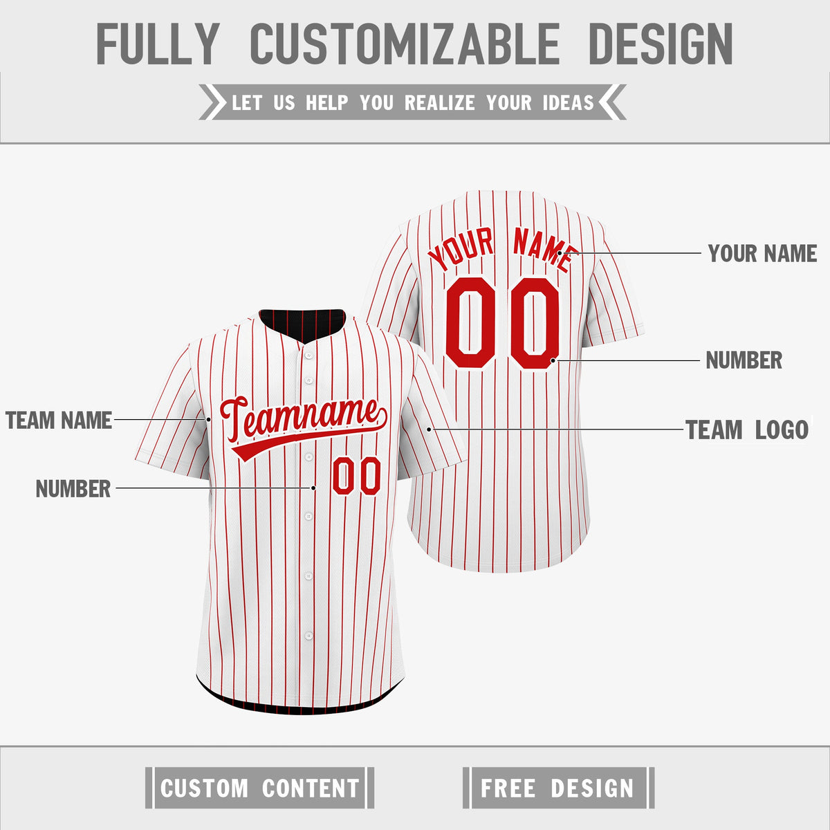 Custom Red White Reversible Stripe Fashion Baseball Jersey| KXKSHOP