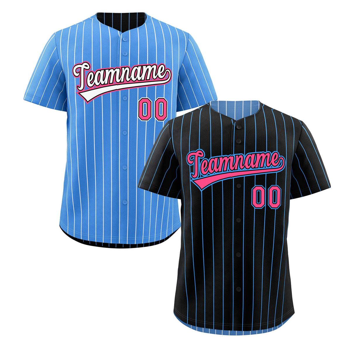 Custom Pink Black Powder Blue Reversible Stripe Fashion Baseball Jersey| KXKSHOP