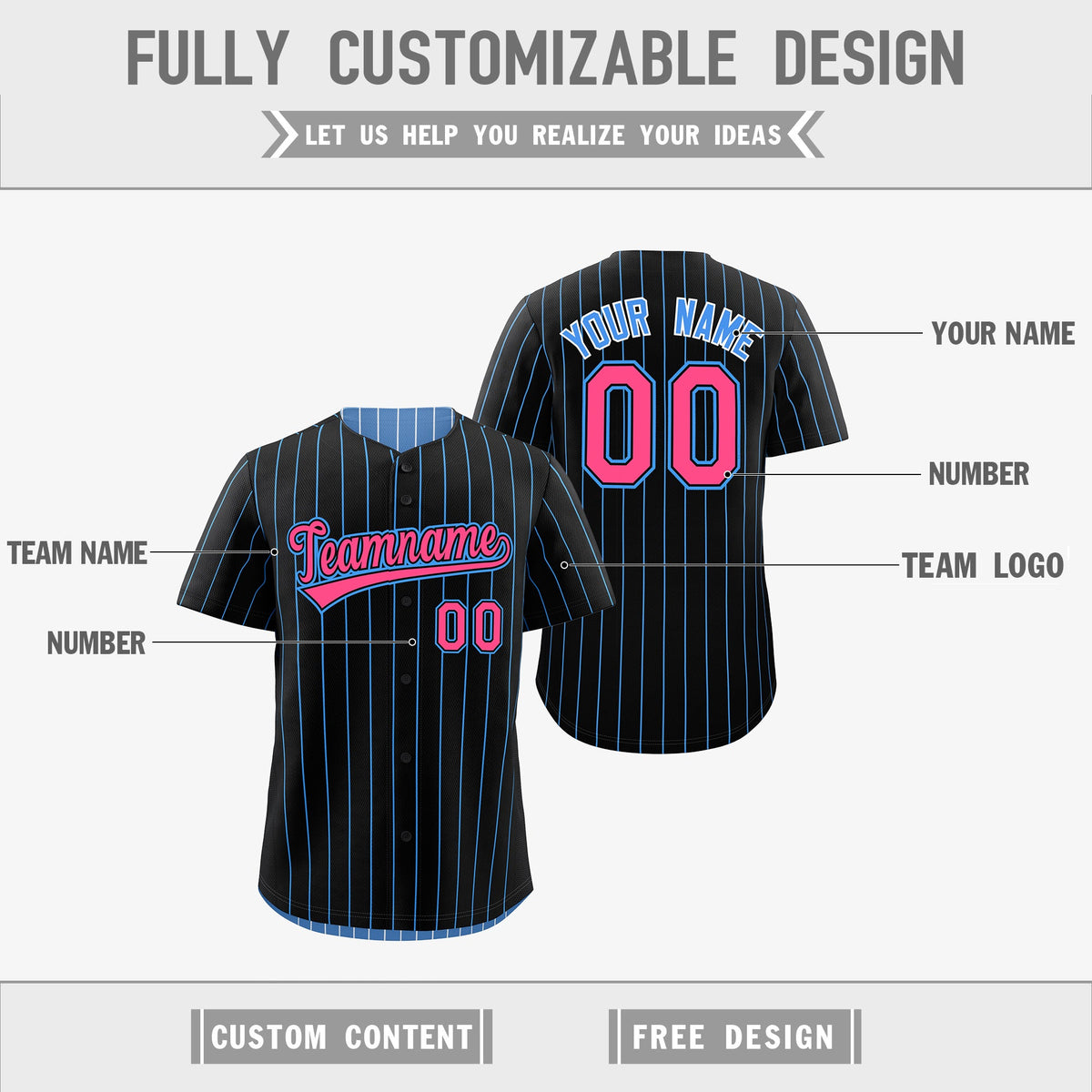 Custom Pink Black Powder Blue Reversible Stripe Fashion Baseball Jersey| KXKSHOP