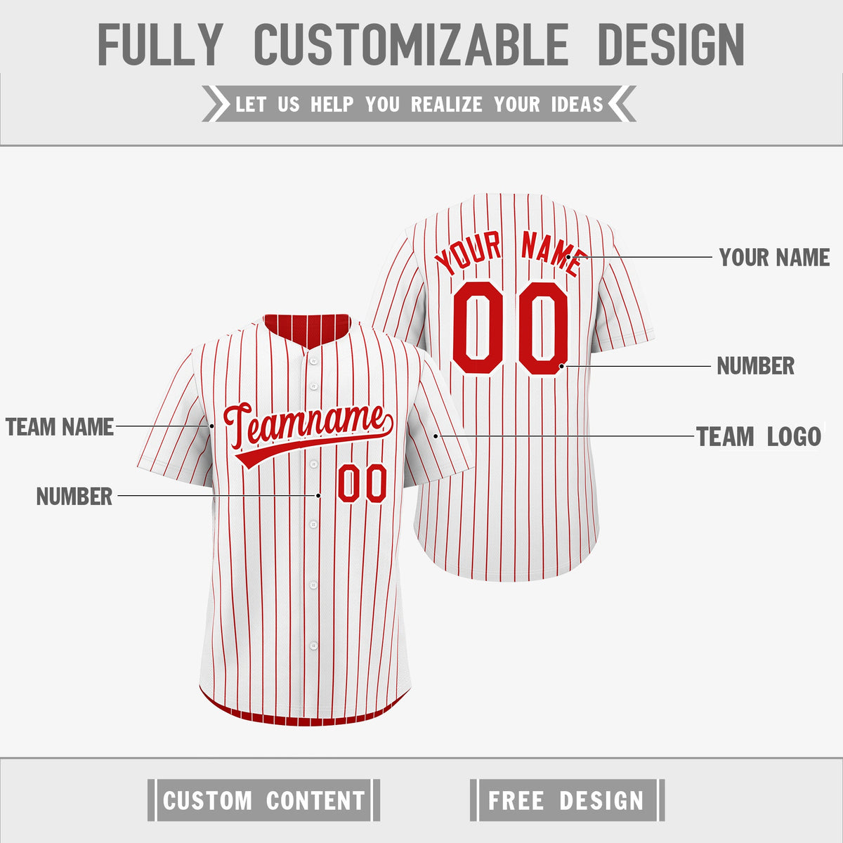 Custom Red White Reversible Stripe Fashion Baseball Jersey| KXKSHOP