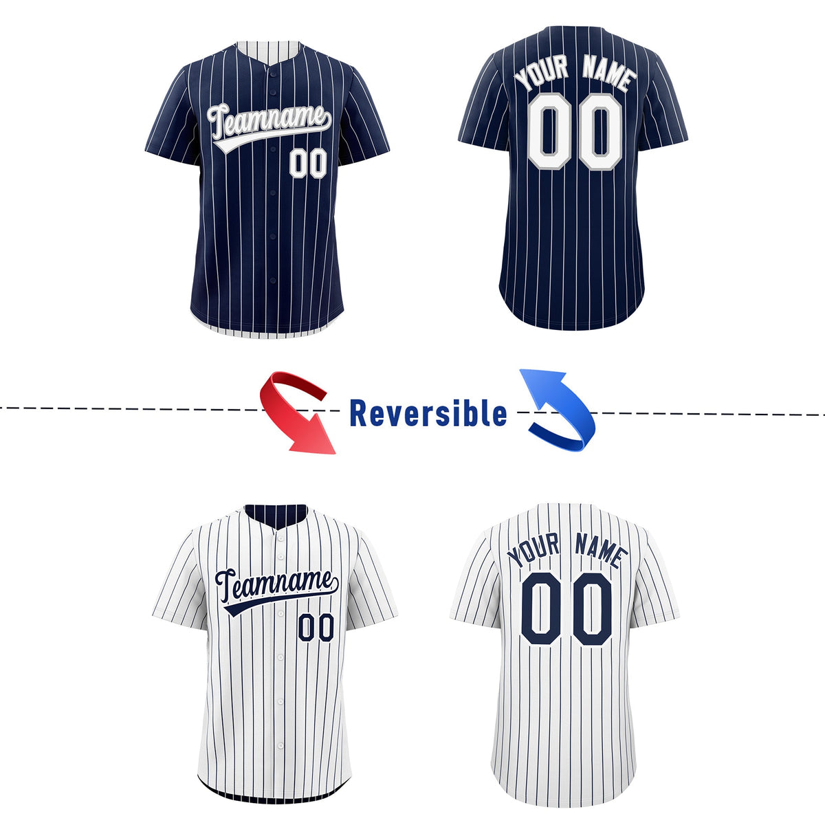 Custom White Navy Reversible Stripe Fashion Baseball Jersey| KXKSHOP