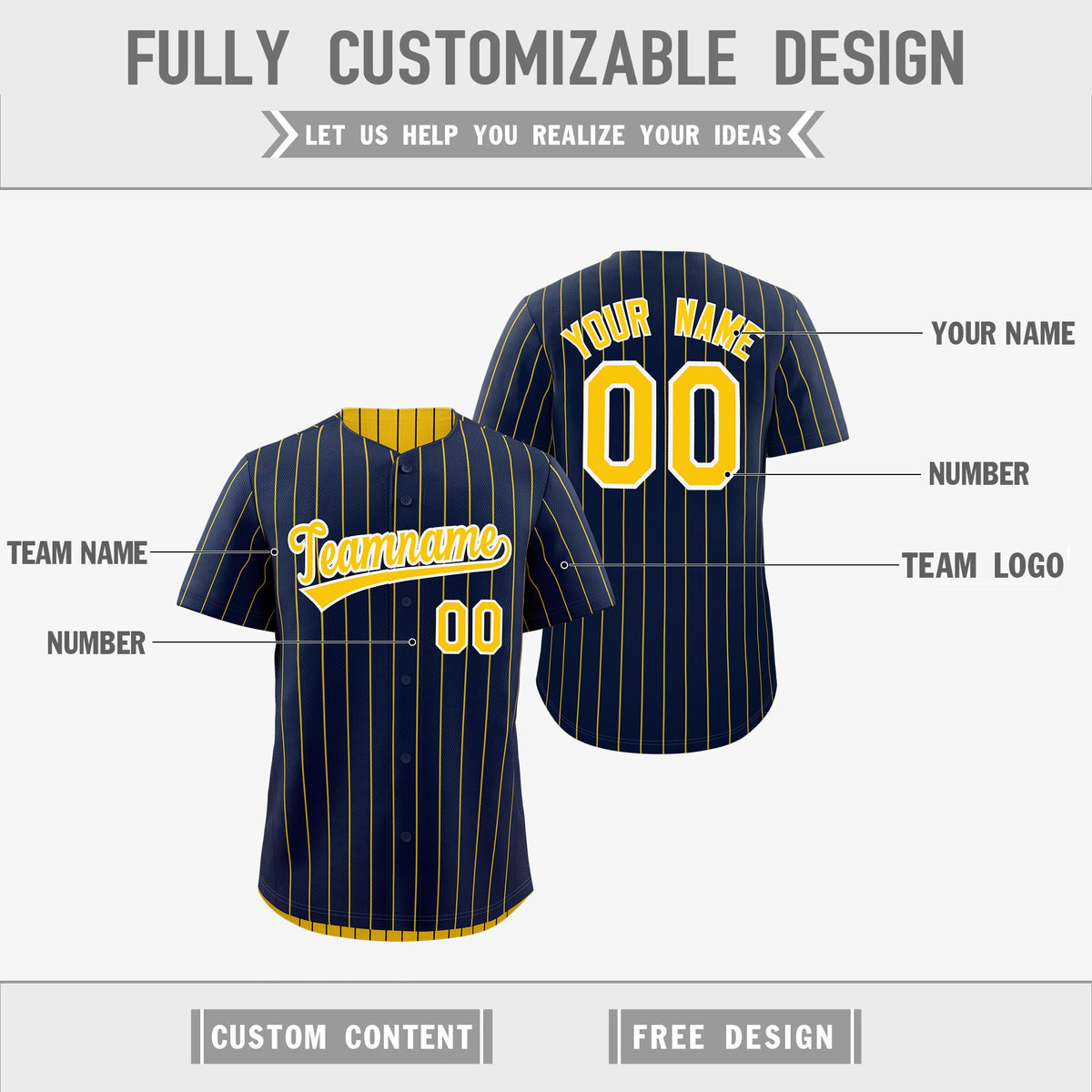 Custom Gold White Navy Reversible Stripe Fashion Baseball Jersey| KXKSHOP