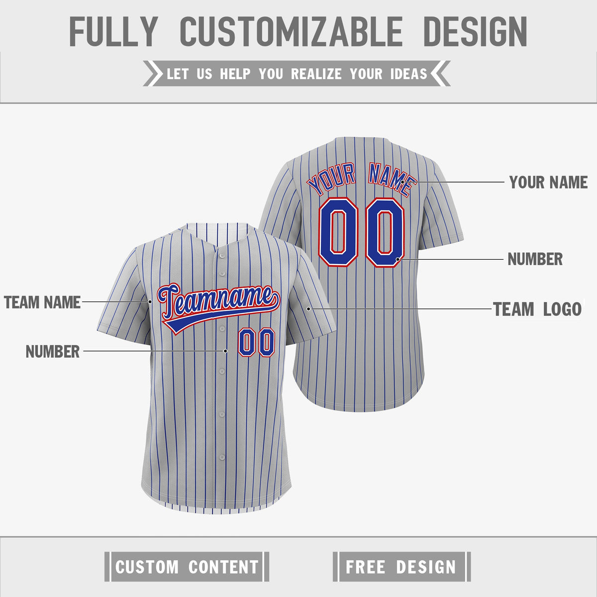 Custom Royal Blue White Red Reversible Stripe Fashion Baseball Jersey| KXKSHOP