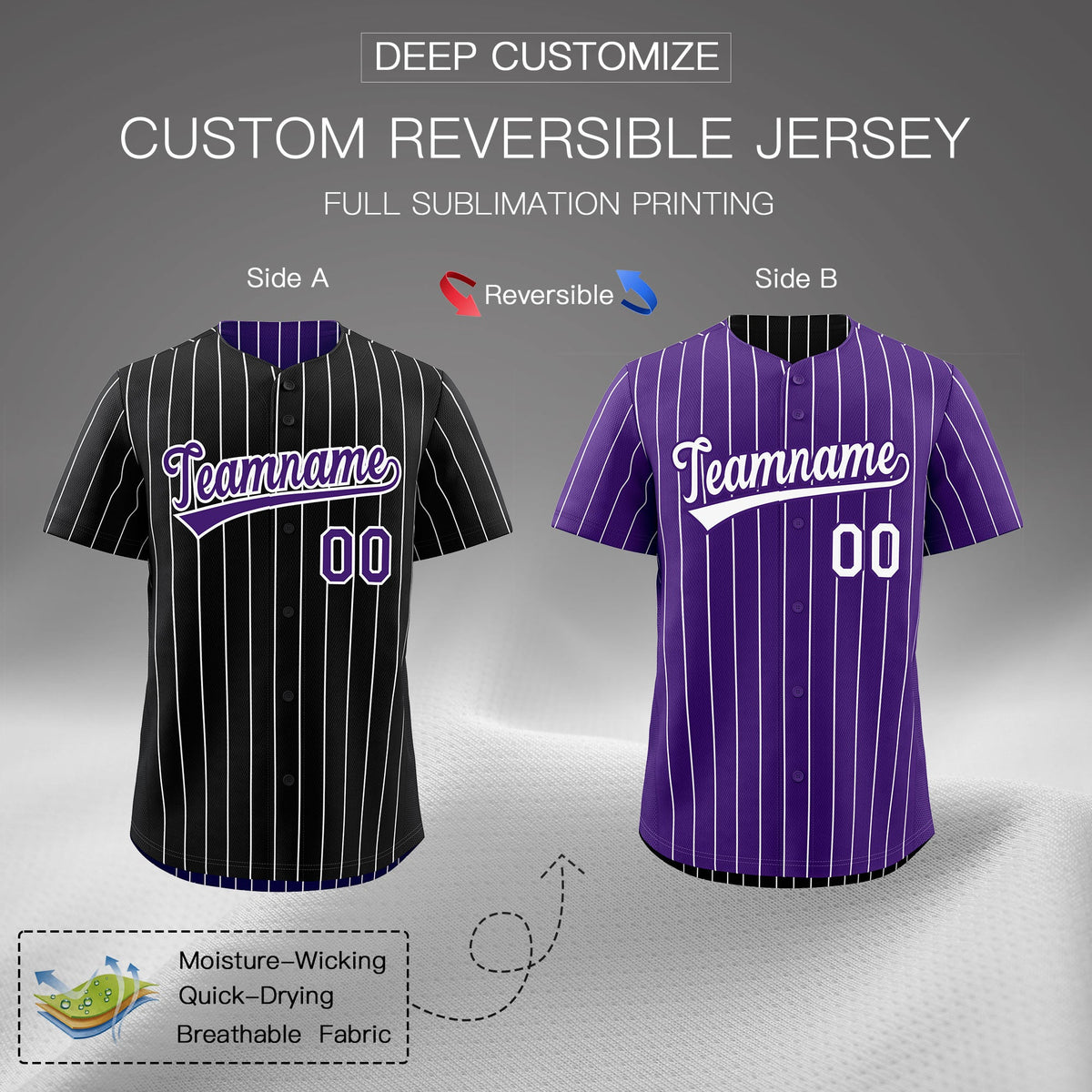 Custom Black Purple Purple White Reversible Stripe Fashion Baseball Jersey| KXKSHOP