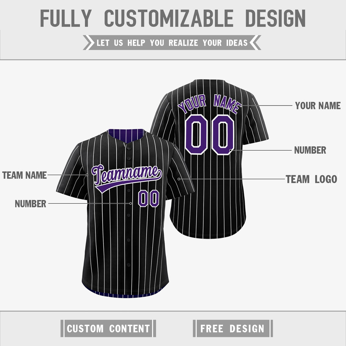 Custom Black Purple Purple White Reversible Stripe Fashion Baseball Jersey| KXKSHOP