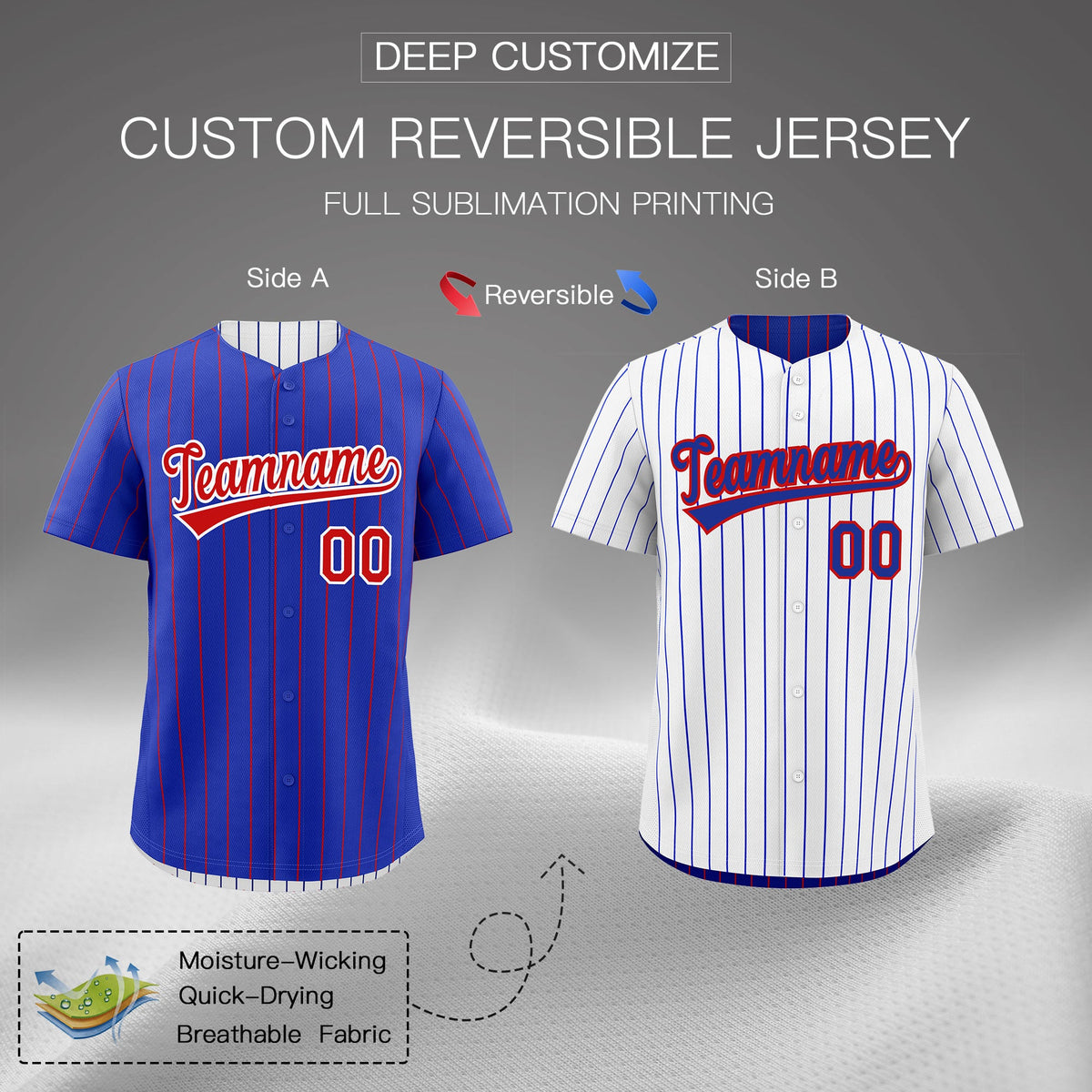 Custom Red White Royal Blue Reversible Stripe Fashion Baseball Jersey| KXKSHOP