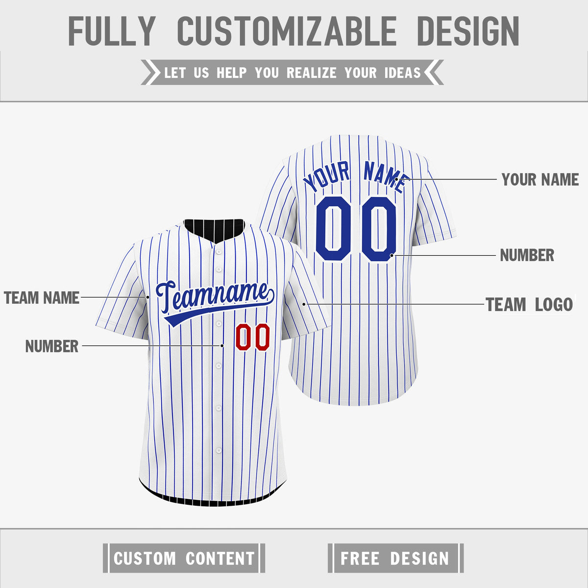 Custom Royal Blue White Reversible Stripe Fashion Baseball Jersey| KXKSHOP