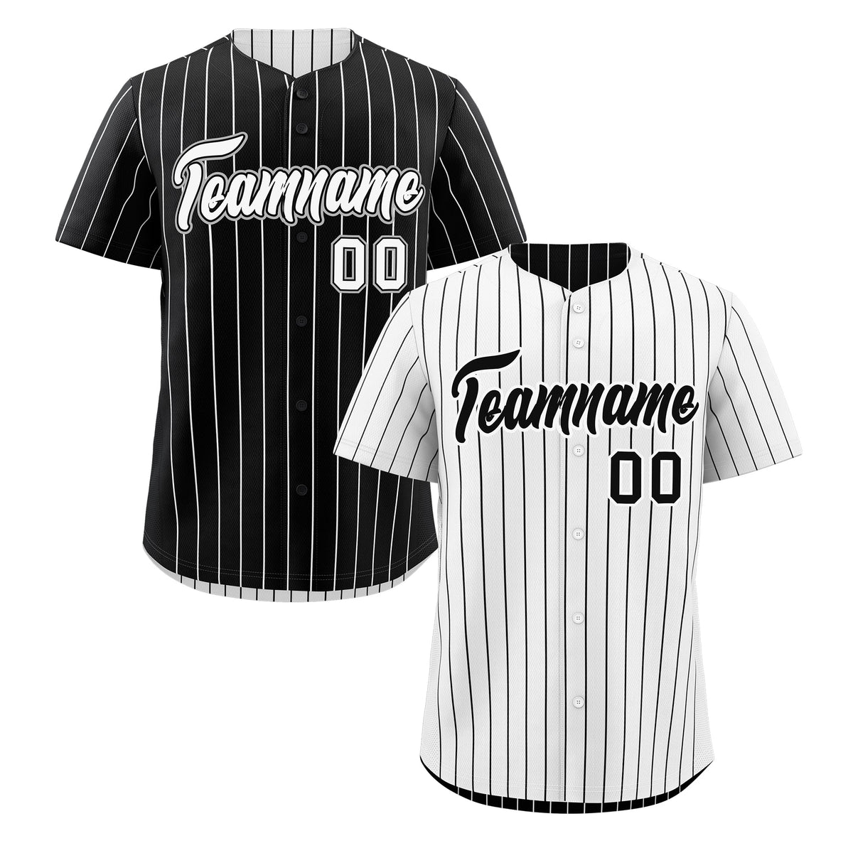 Custom Black White Baseball Jersey - Reversible Stripe Fashion Printed Name & Number Printed Name & Number