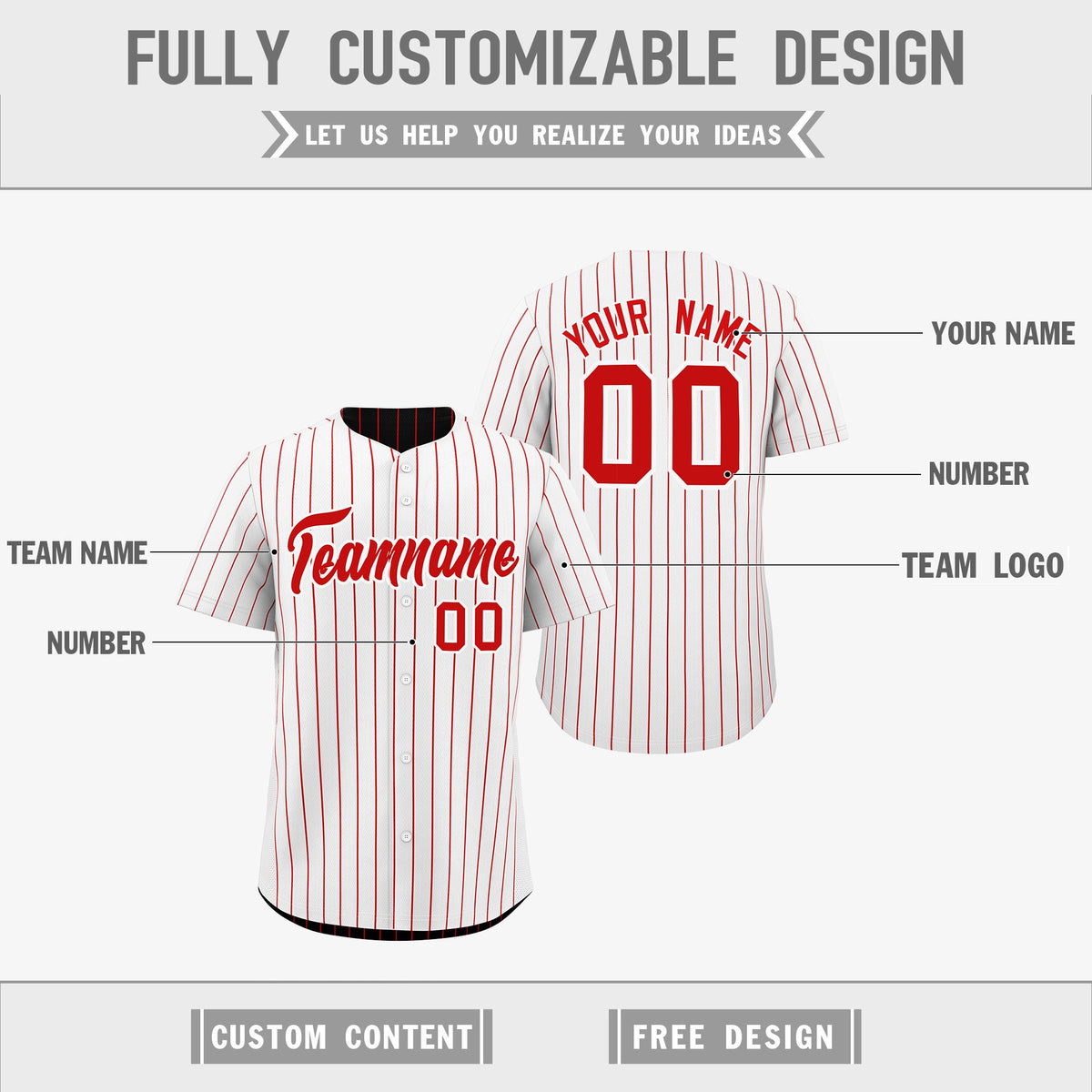 Custom Red White Reversible Stripe Fashion Baseball Jersey| KXKSHOP