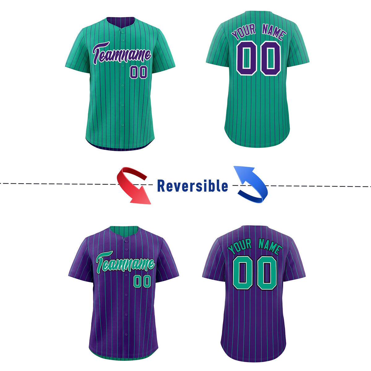 Custom Purple White Green Reversible Stripe Fashion Baseball Jersey| KXKSHOP