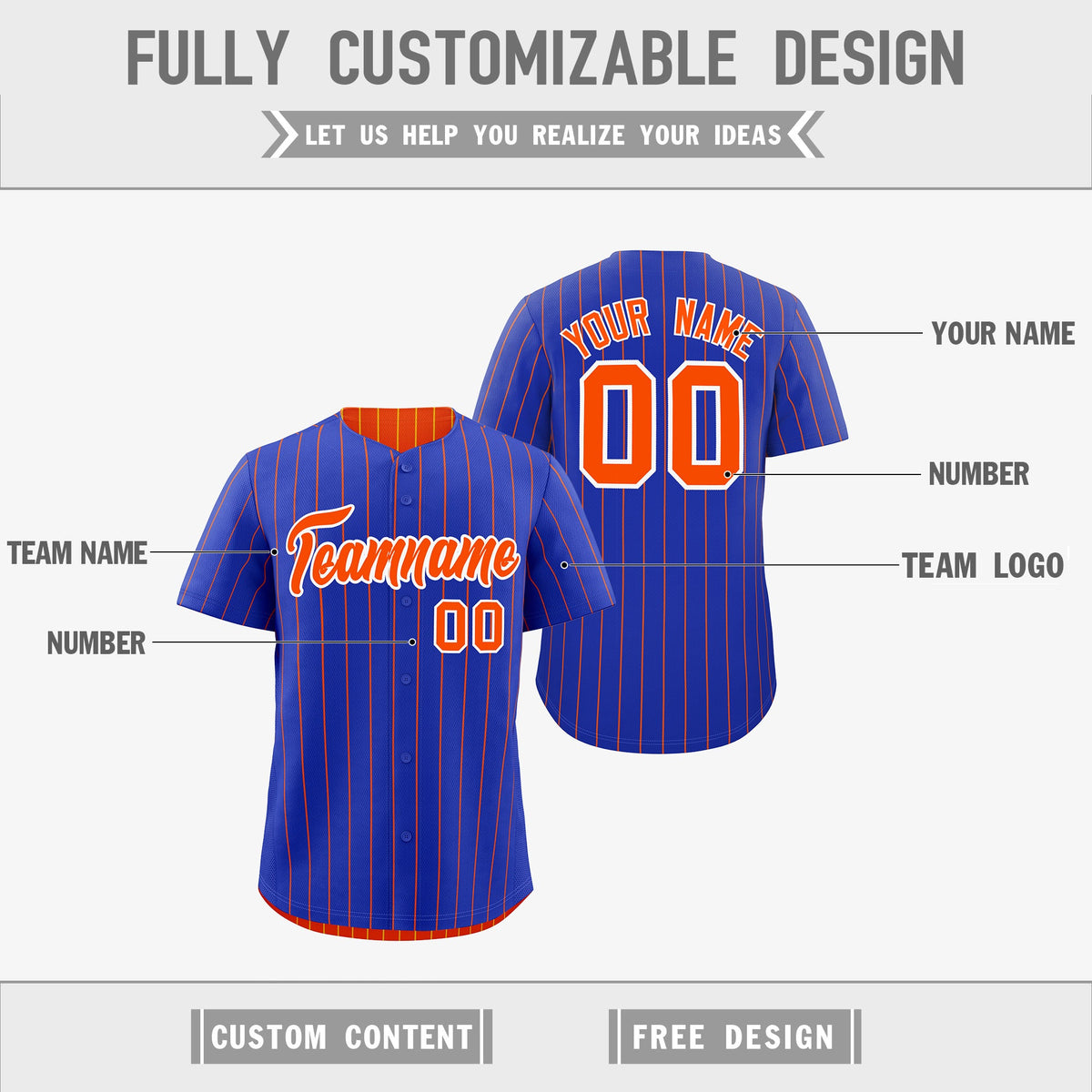 Custom Orange White Royal Blue Reversible Stripe Fashion Baseball Jersey| KXKSHOP