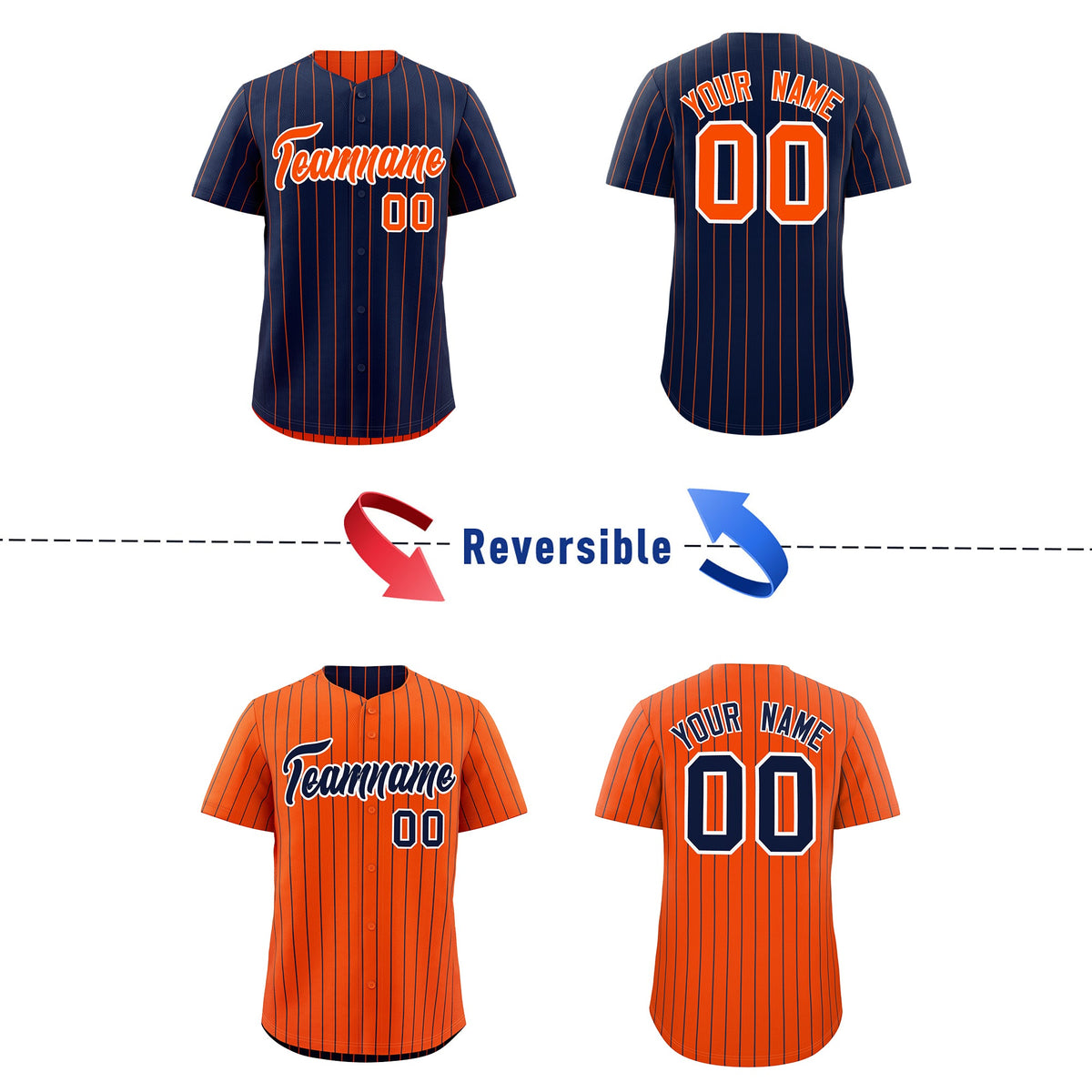 Custom Orange White Navy Reversible Stripe Fashion Baseball Jersey| KXKSHOP