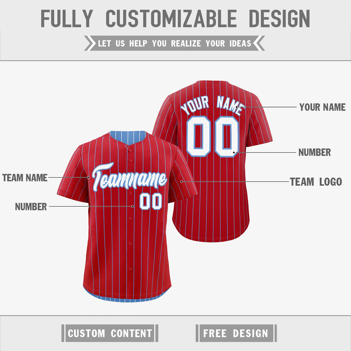 Custom White Light Blue Red Reversible Stripe Fashion Baseball Jersey| KXKSHOP