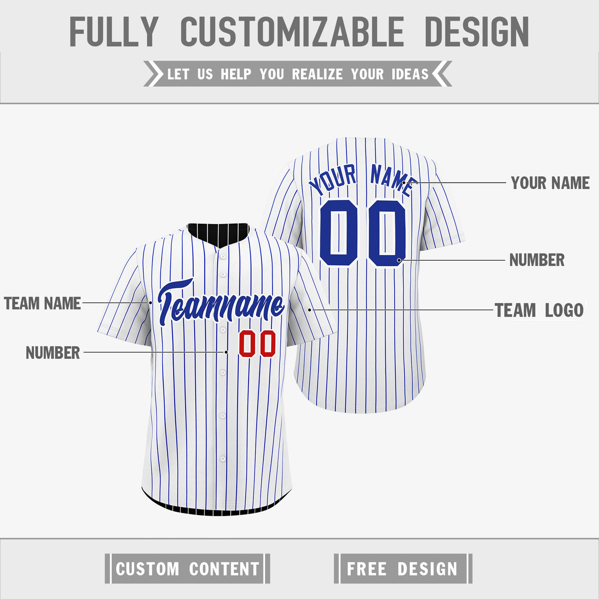 Custom Royal Blue White Reversible Stripe Fashion Baseball Jersey| KXKSHOP