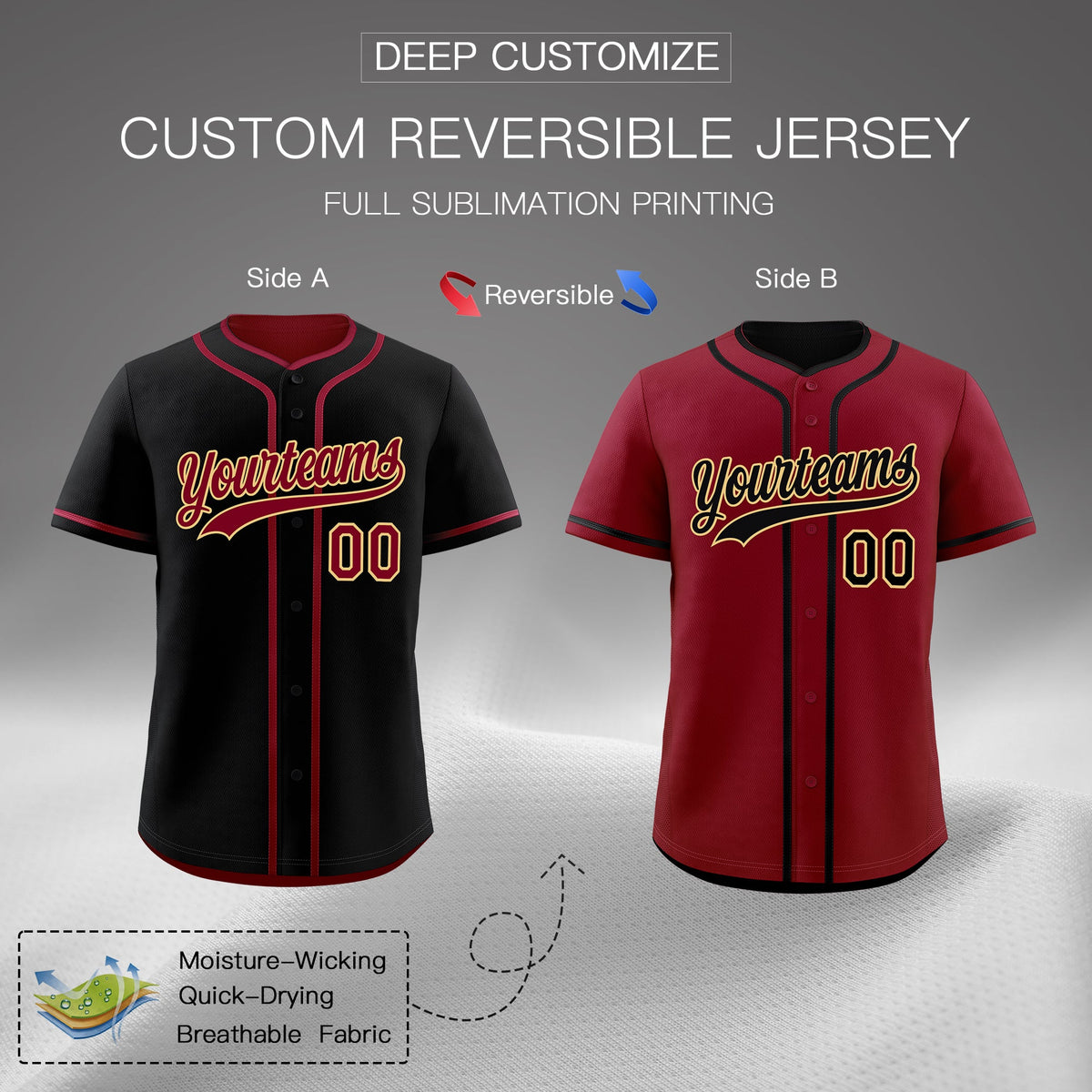 Custom Crimson Black Reversible Classic Style Moisture-Wicking Baseball Jersey| KXKSHOP
