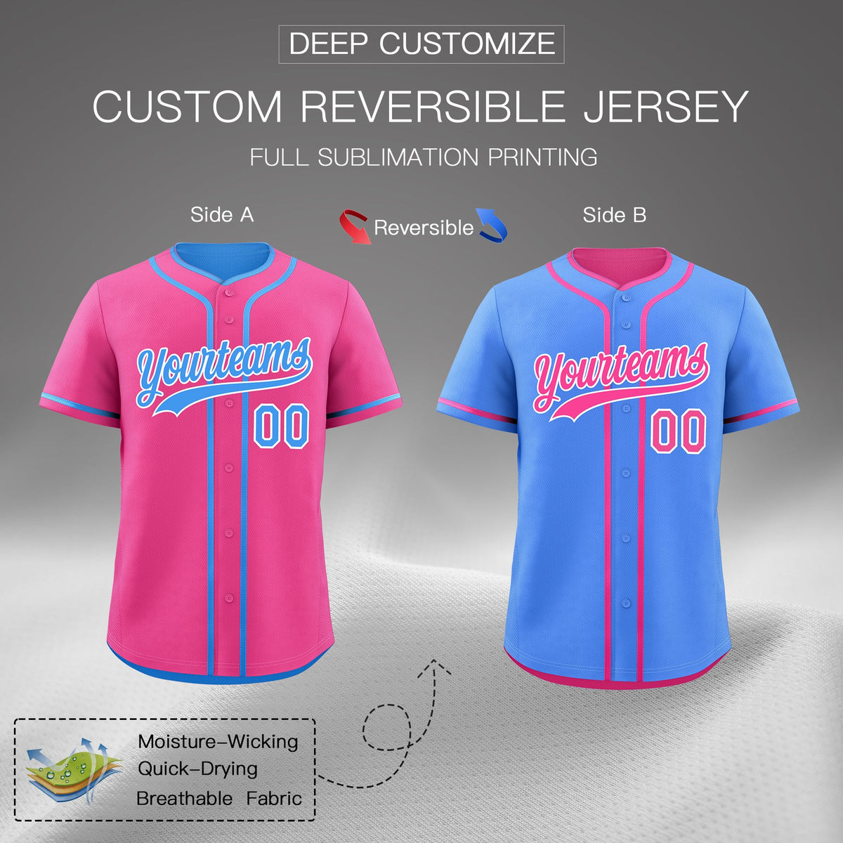 Custom Powder Blue White Reversible Classic Style Lightweight Baseball Jersey| KXKSHOP