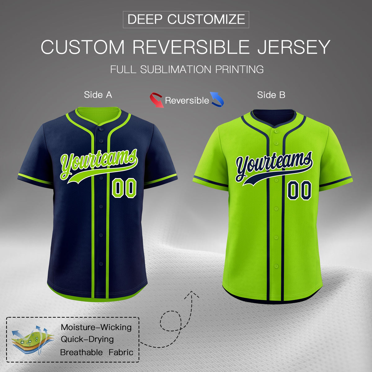 Custom Neon Green White Reversible Classic Style Moisture-Wicking Baseball Jersey| KXKSHOP