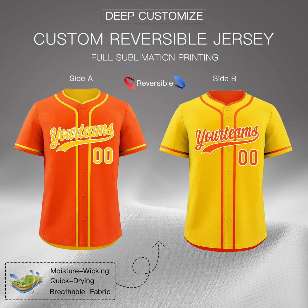 Custom Gold White Reversible Classic Style Moisture-Wicking Baseball Jersey| KXKSHOP
