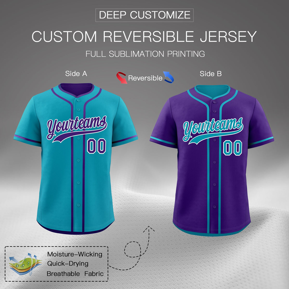 Custom Purple White Reversible Classic Style Lightweight Baseball Jersey| KXKSHOP